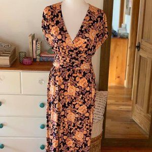 Peach/Pink Floral "Spencer" Maxi Dress (Navy Background)